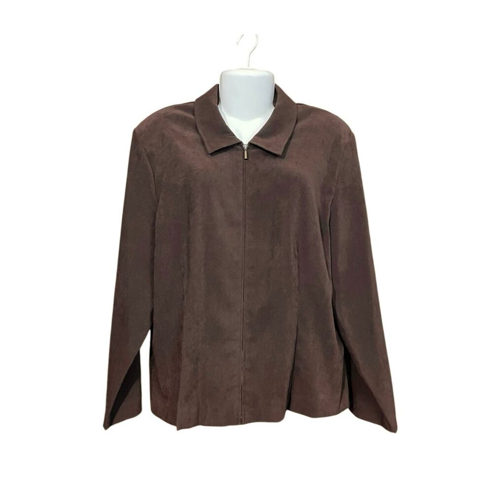 Briggs Women's Brown Faux Suede Full Zip Long Sleeve Collared Jacket | Size 18W - Picture 9 of 9